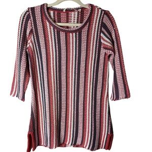 Soft Surroundings‎ Montego Bay Sweater Size XS Dusty Red Blue White Open Knit